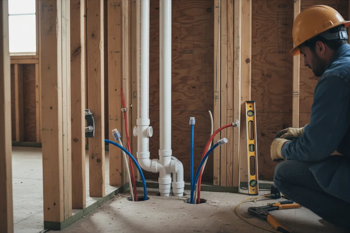 Drain and supply rough-in during Leak Detection in Latham